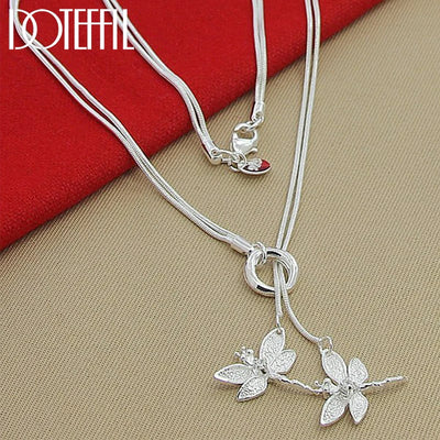 DOTEFFIL 925 Sterling Silver Two Dragonfly Pendant Necklace