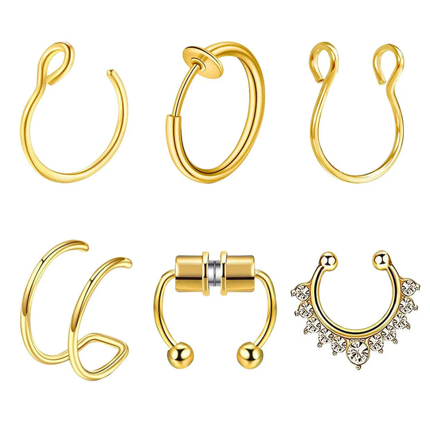 6pcs/Set Stainless Steel Nose Ring Septum Non-Piercing