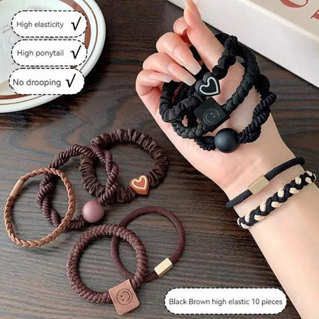 10PCS Women's Hair Ring Set Hair Accessories High Elasticity Leather Band