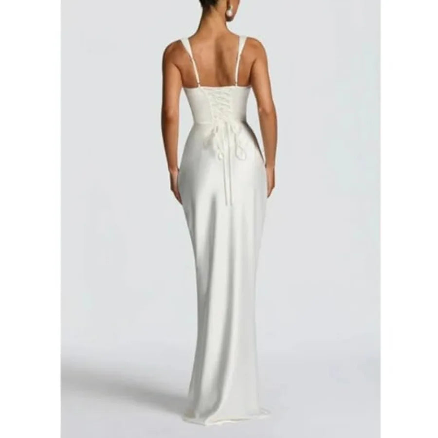 ABYOVRT Women Wedding Guest Dress Satin Corset Top Elegant