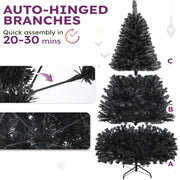 6 ft Prelit Black Christmas Tree Artificial with 818 Branch Tips & 250 Lights