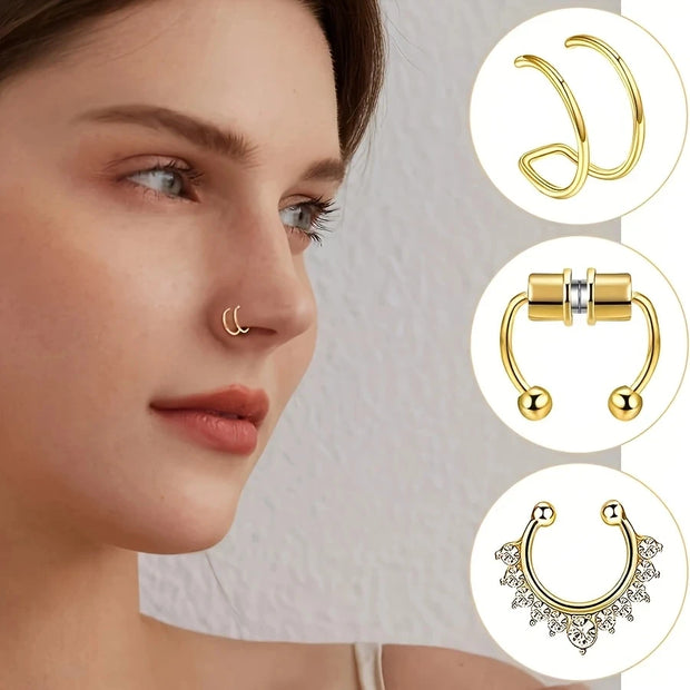 6pcs/Set Stainless Steel Nose Ring Septum Non-Piercing