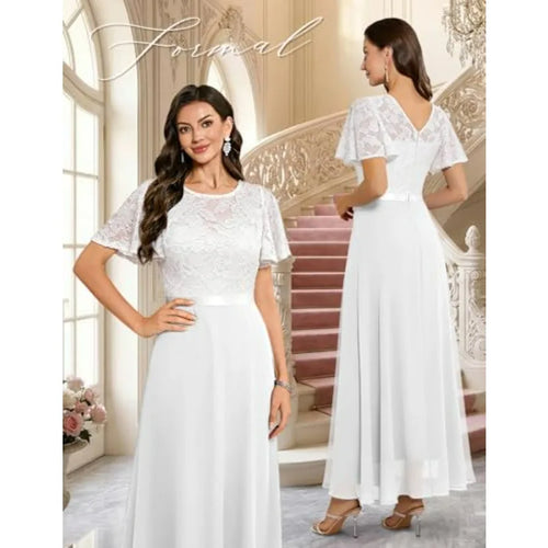 DRESSTELLS Womens Formal Dresses for Wedding Guest Prom Ruffle Sleeve Lace