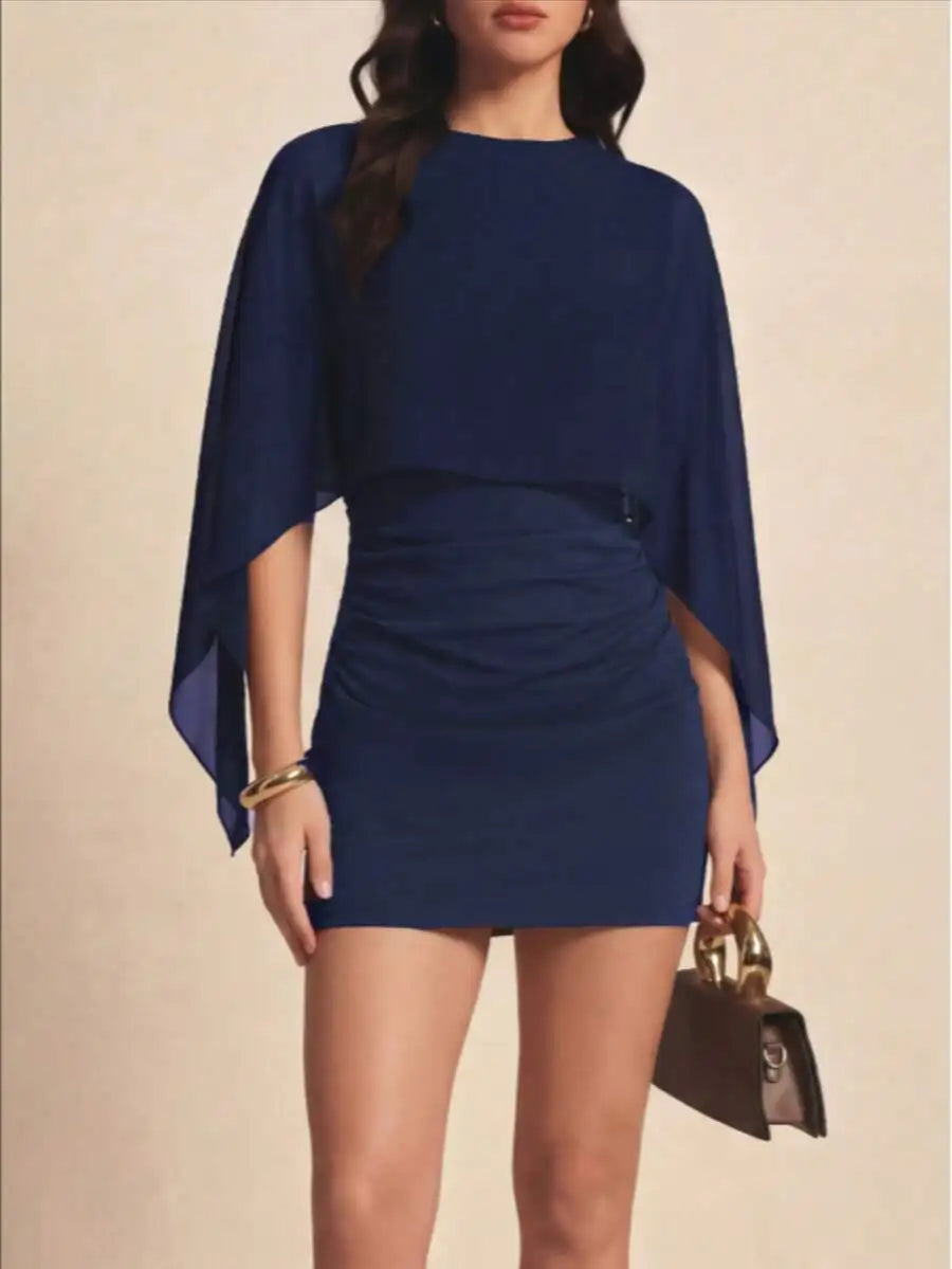 Solid Color Bat Sleeve Lightweight 2 In 1 Mini Dress For Evening Date Vacation Birthday Party