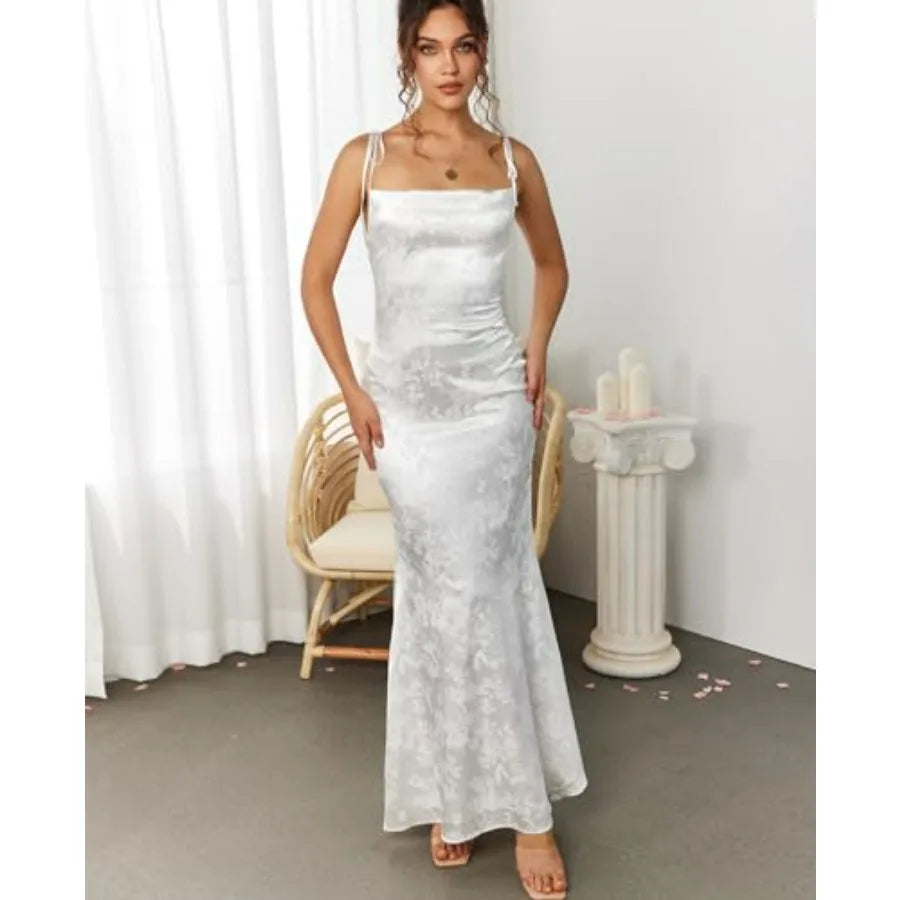 Wedding Guest Maxi Dress Elegant Spaghetti Strap Lace Up Bodycon Evening Cocktail Prom Dresses