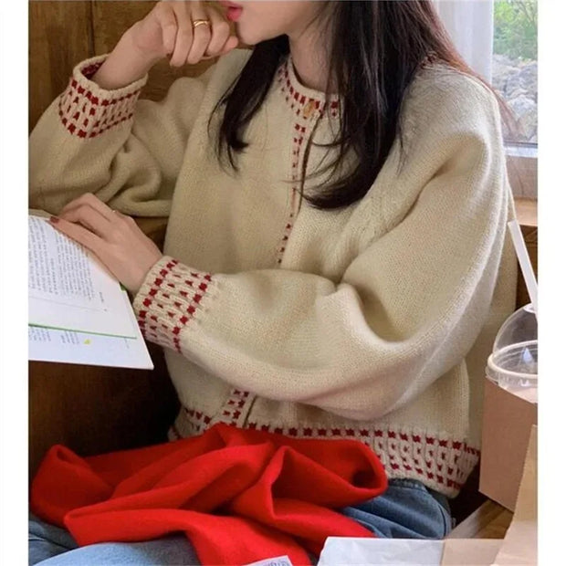 SURWENYUE Long Sleeve Knitted Cardigan Loose Sweater Winter