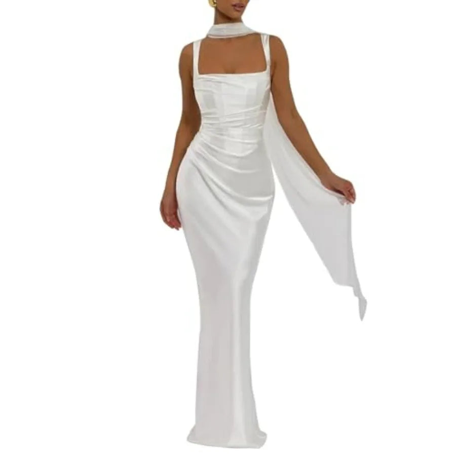 ABYOVRT Women Wedding Guest Dress Satin Corset Top Elegant