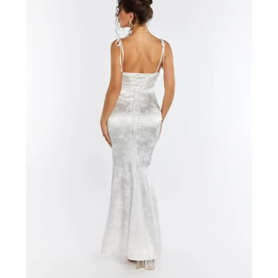 Wedding Guest Maxi Dress Elegant Spaghetti Strap Lace Up Bodycon Evening Cocktail Prom Dresses