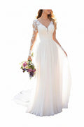 Wedding Dresses for Bride with Lace Appliques Chiffon A Line Women Dress Long Sleeves Beach Bride Dress