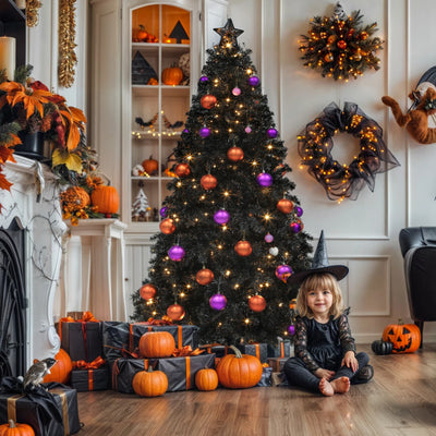 6 ft Prelit Black Christmas Tree Artificial with 818 Branch Tips & 250 Lights