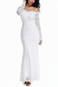 LALAGEN Women's Floral Lace Long Sleeve Off Shoulder Wedding Mermaid Dress