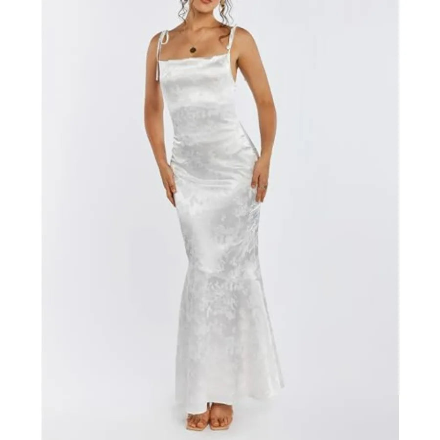 Wedding Guest Maxi Dress Elegant Spaghetti Strap Lace Up Bodycon Evening Cocktail Prom Dresses