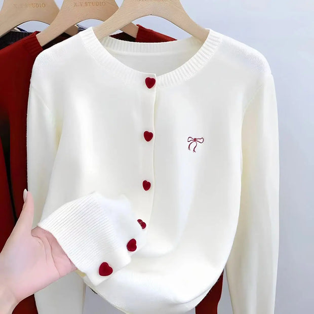AOSSVIAO Knitted Cardigan Bow Embroidery