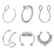 6pcs/Set Stainless Steel Nose Ring Septum Non-Piercing