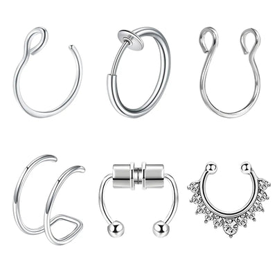 6pcs/Set Stainless Steel Nose Ring Septum Non-Piercing