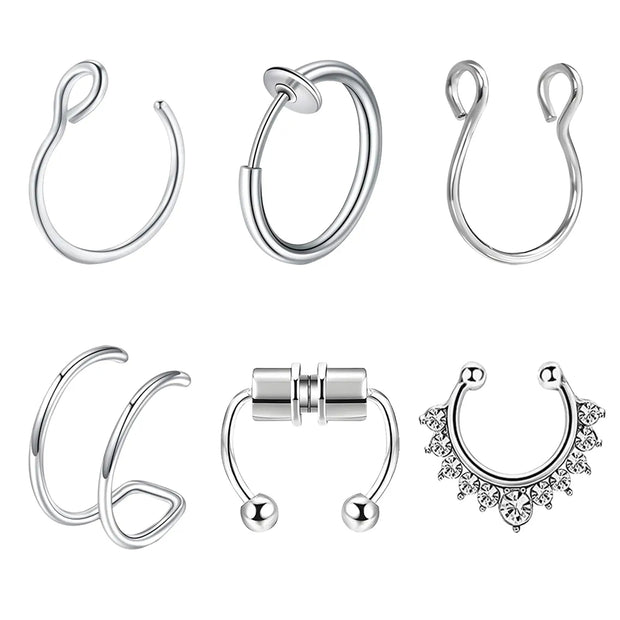 6pcs/Set Stainless Steel Nose Ring Septum Non-Piercing