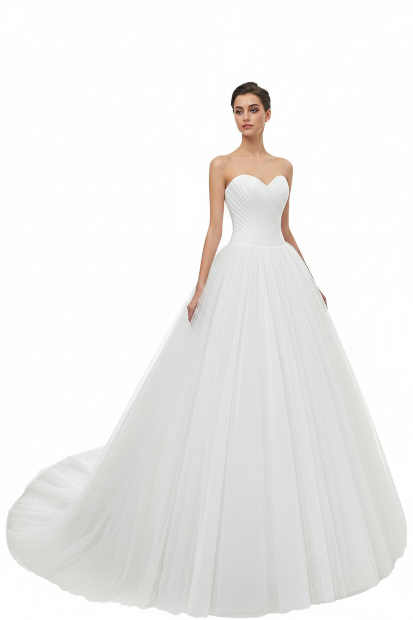 Likedpage Women's Sweetheart Neck Wedding Dress, Tulle A-Line Ball Gown with Train