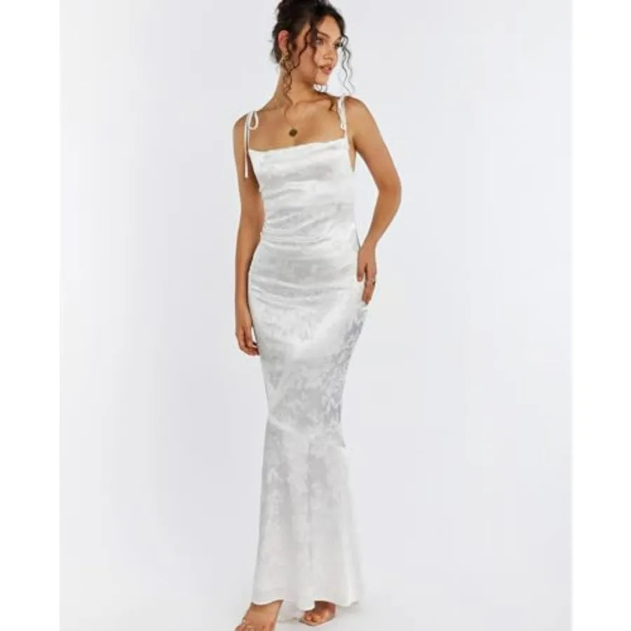 Wedding Guest Maxi Dress Elegant Spaghetti Strap Lace Up Bodycon Evening Cocktail Prom Dresses
