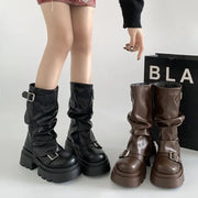 Side Zip Square Heel Shoes Female