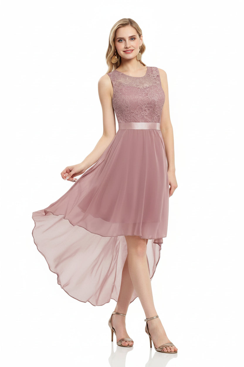 BeryLove Sequin Wedding Guest Formal Cocktail Dresses Prom Party Lace High Low Bridesmaid Elegant Dress