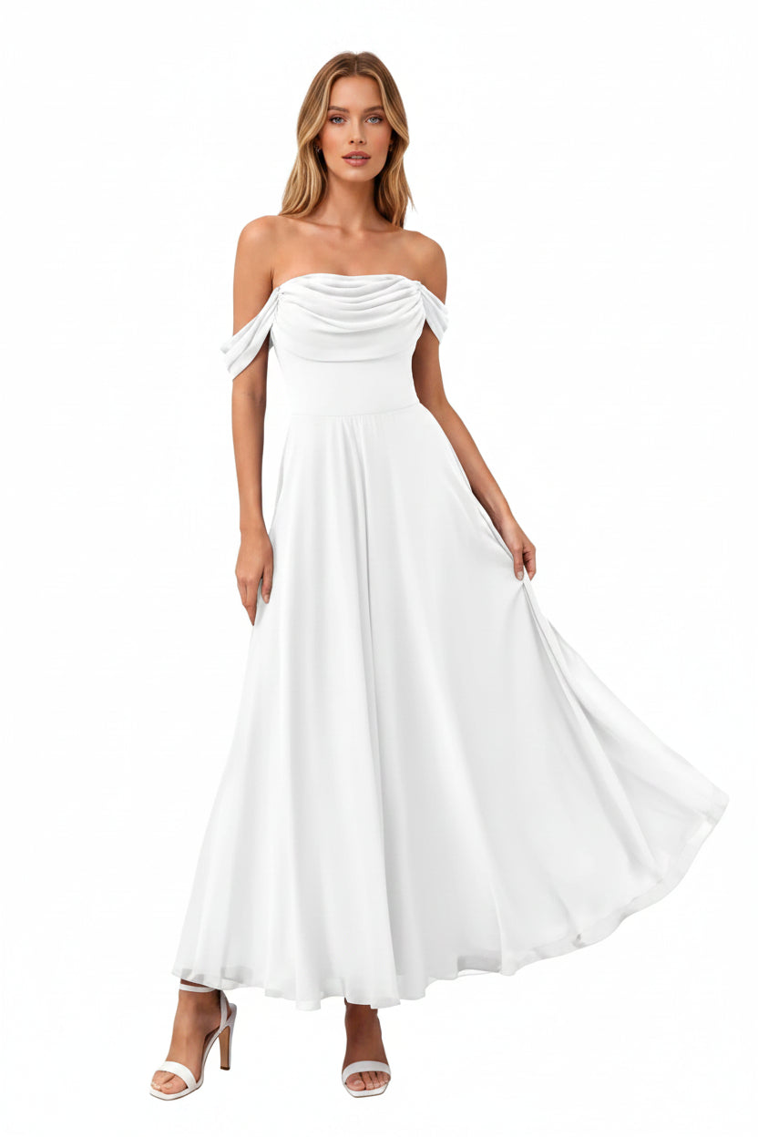 Off Shoulder Maxi Summer Dresses 2026 Elegant Mesh Aline Swing Ruched Flowy Cocktail Wedding Guest Dress