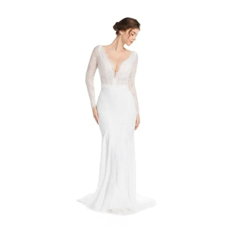 Mermaid Wedding Dresses for Bride Classy lace Boho Long Sleeve Open Back Bohemian Wedding Gowns