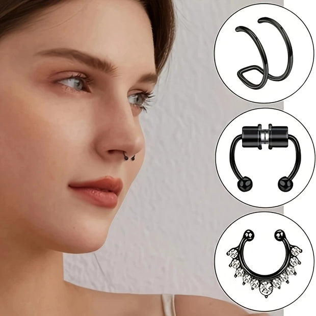 6pcs/Set Stainless Steel Nose Ring Septum Non-Piercing