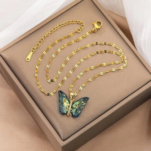 Gold Butterfly Series Copper Encrusted Zircon Pendant Titanium
