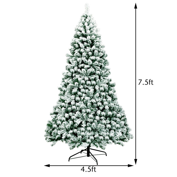 7.5Ft Pre-Lit Premium Snow Flocked Hinged Artificial Christmas Tree