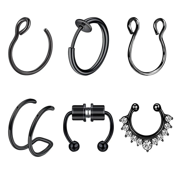 6pcs/Set Stainless Steel Nose Ring Septum Non-Piercing