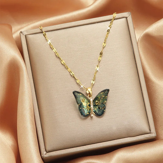 Gold Butterfly Series Copper Encrusted Zircon Pendant Titanium