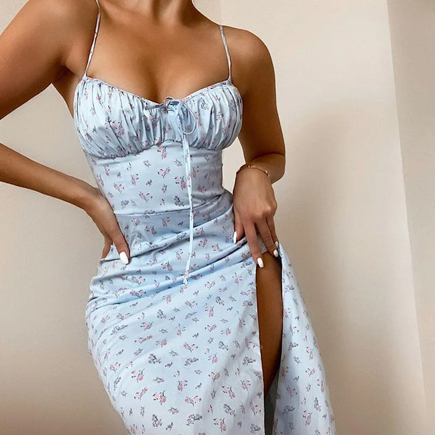 Hugcitar Elegant Floral Beach Vacation Bodycon Streetwear Long Dress