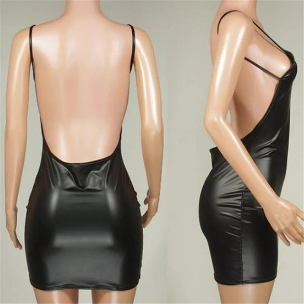 Sexy Faux Leather Dress Backless