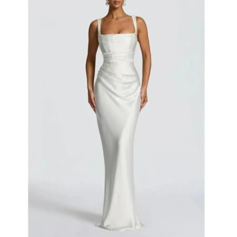 ABYOVRT Women Wedding Guest Dress Satin Corset Top Elegant