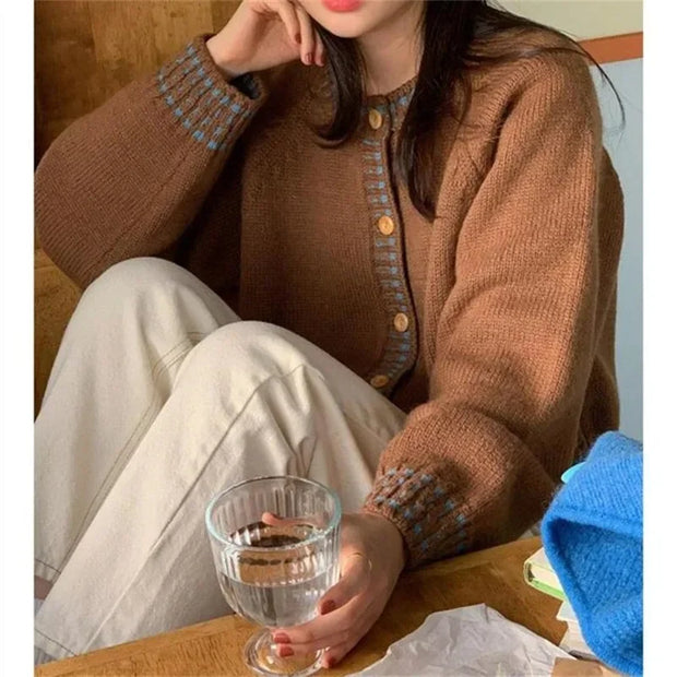 SURWENYUE Long Sleeve Knitted Cardigan Loose Sweater Winter