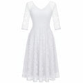 Womens Long-Sleeve Wedding Guest Dress A-Line Lace Formal Party Cocktail Midi Dress Prom Gown