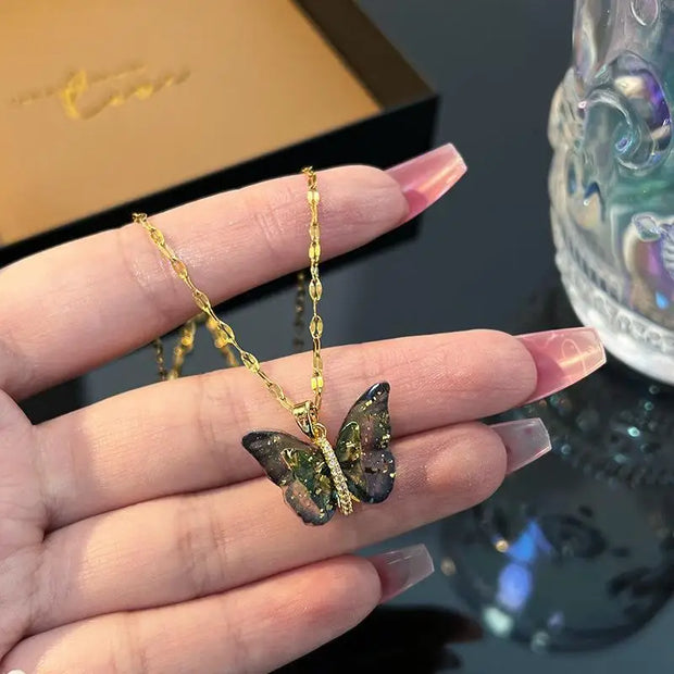 Gold Butterfly Series Copper Encrusted Zircon Pendant Titanium
