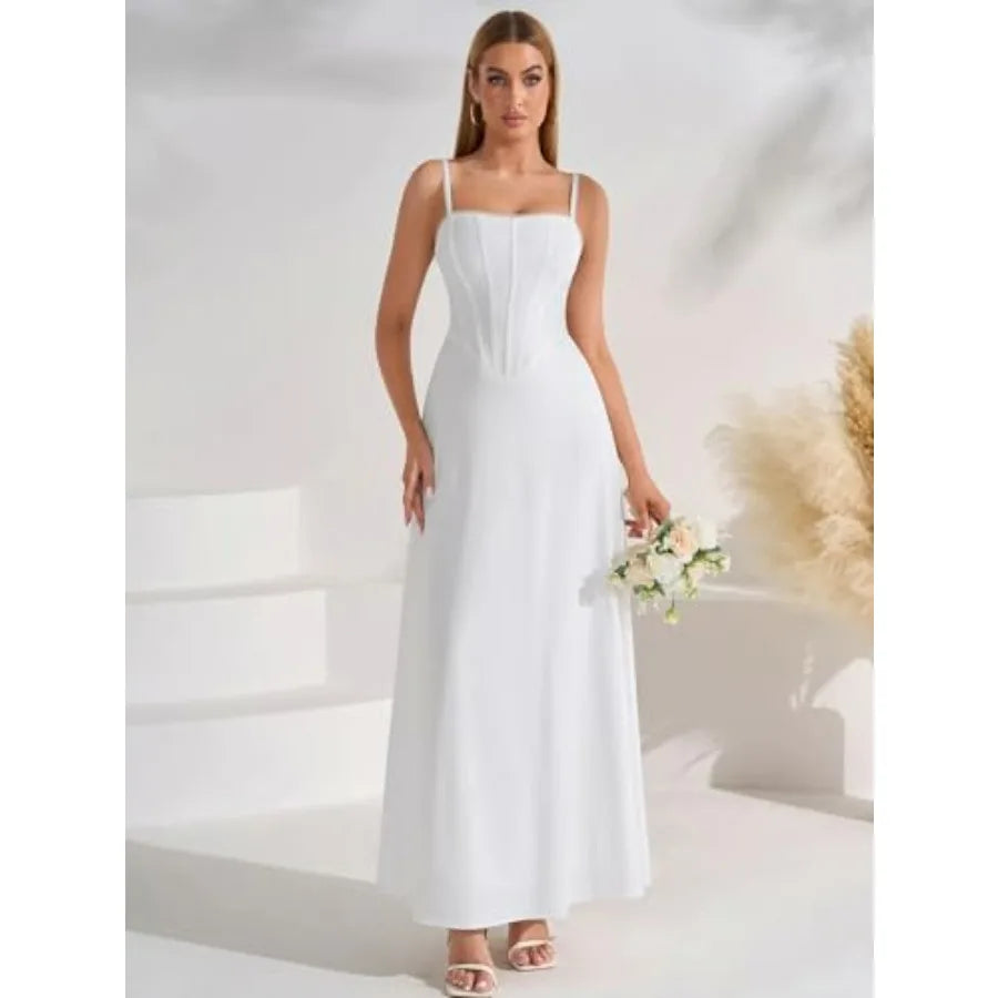 Auraxe Floral Corset Maxi Wedding Guest Dresses for Women Summer Spaghetti Strap Flowy A Line Tea Party Long Sun Dress 2026