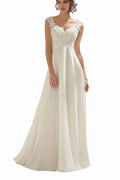 Abaowedding Women's Wedding Dress Lace Double V-Neck Sleeveless Evening Dress
