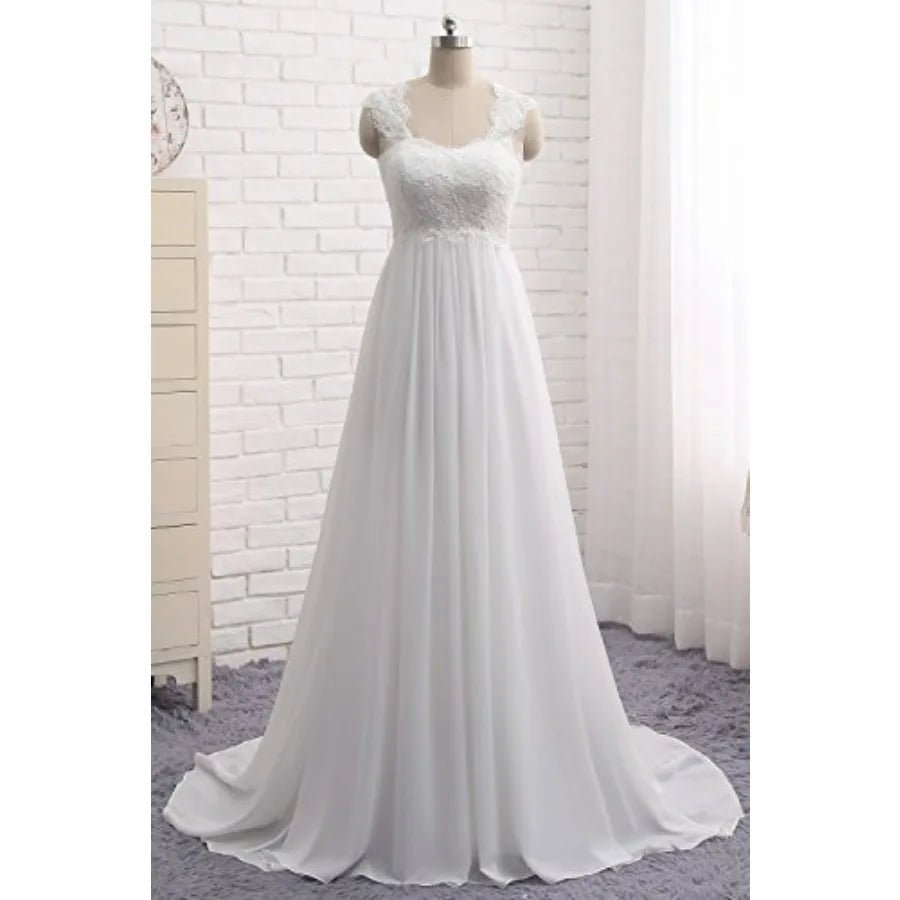 Sleeveless Lace Bridal Gown for Petite Bride, Wedding Dress for Civil and Beach Weddings