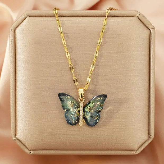 Gold Butterfly Series Copper Encrusted Zircon Pendant Titanium