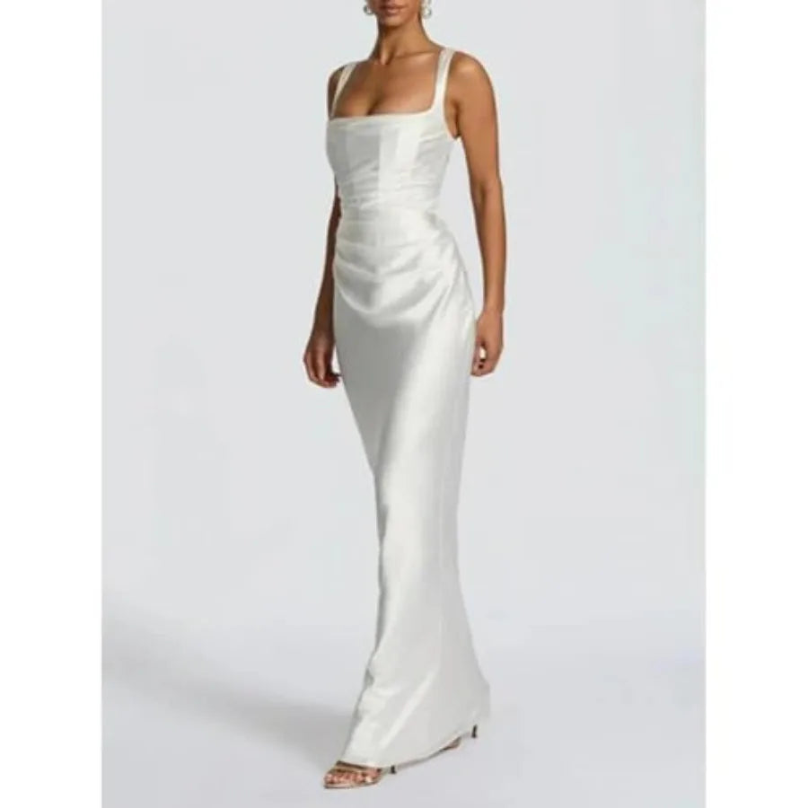 ABYOVRT Women Wedding Guest Dress Satin Corset Top Elegant
