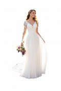 Findlovewedding Wedding Dresses for Bride with Lace Appliques Chiffon A Line Women Dress Long Sleeves Beach Bride Dress