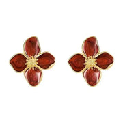 Korean Women Retro Drip Glaze Red Flower Earrings