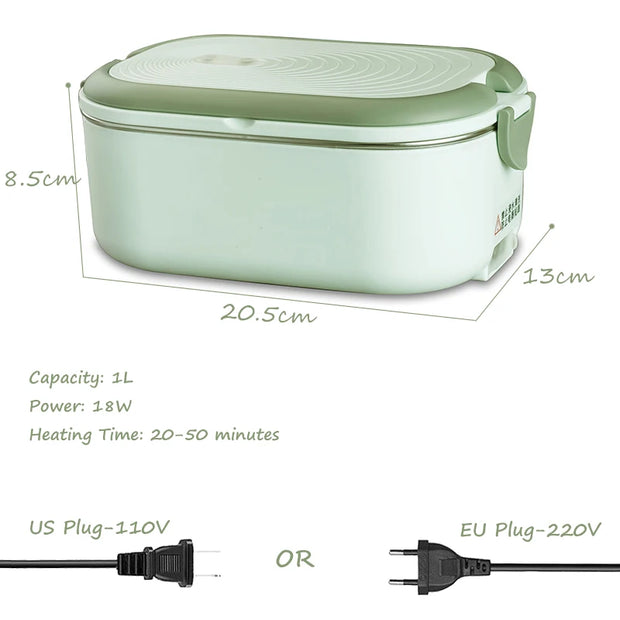 Bento Box 1L 220V 110V Electric Lunch Box Stainless Steel Food Warmer Heating