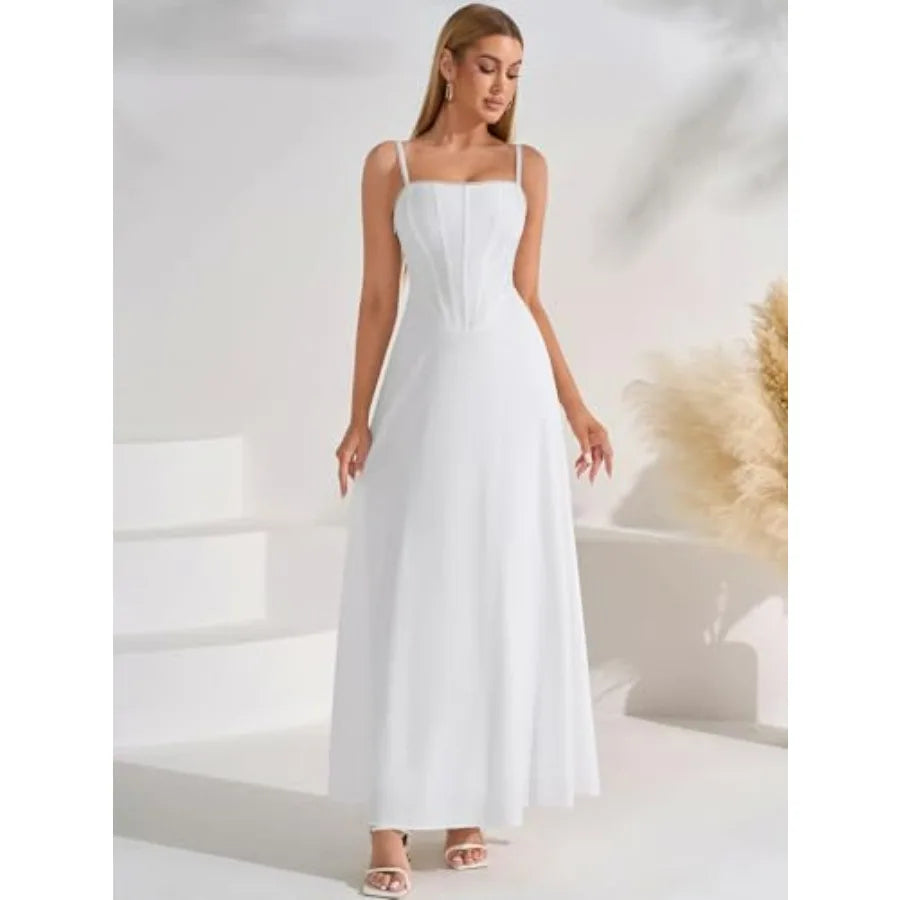 Auraxe Floral Corset Maxi Wedding Guest Dresses for Women Summer Spaghetti Strap Flowy A Line Tea Party Long Sun Dress 2026