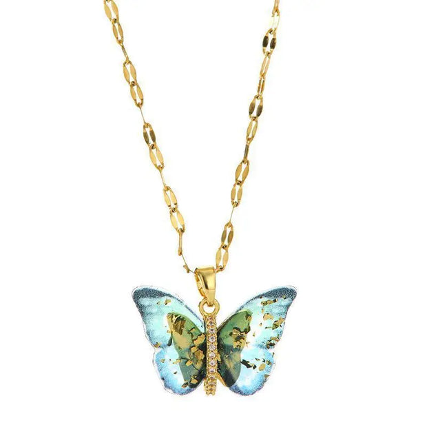 Gold Butterfly Series Copper Encrusted Zircon Pendant Titanium