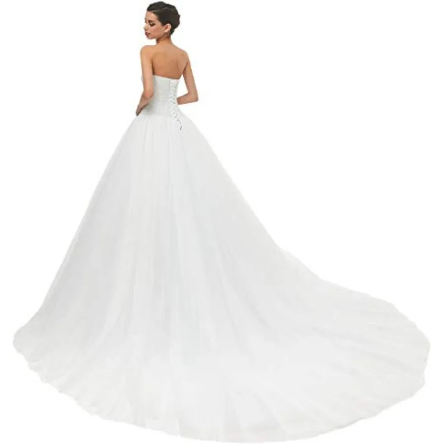Likedpage Women's Sweetheart Neck Wedding Dress, Tulle A-Line Ball Gown with Train
