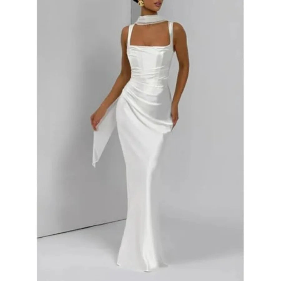 ABYOVRT Women Wedding Guest Dress Satin Corset Top Elegant