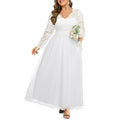 Talisea Plus Size Formal Wedding Dresses - Gowns Evening Prom Elegant V Neck Long Sleeve Lace Chiffon Long Maxi Dress